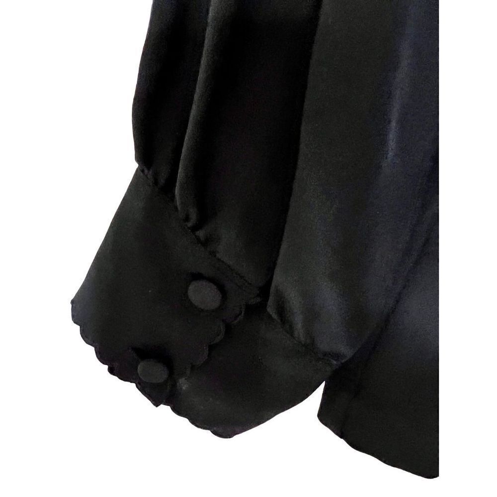 Vtg Garfinckel’s Black Cut Out Decor Frog Closure Blouse sz 10 See Measurements - Picture 4 of 11